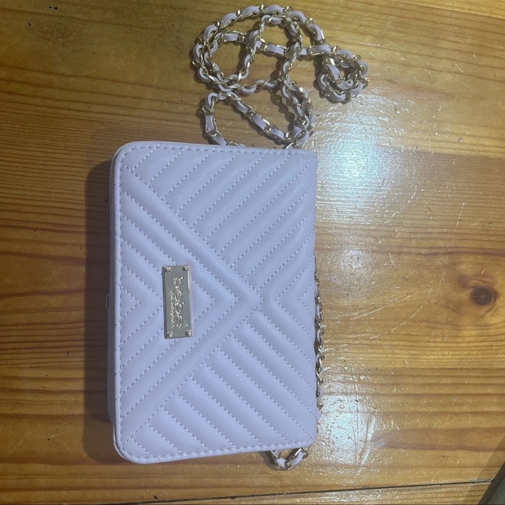 Bebe Quilted White Bag with Gold Chain